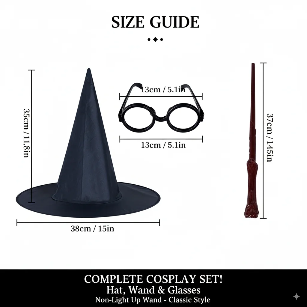 Wizard Cosplay Set Magic Wand Glasses Hat Halloween Costume Accessories Kids Birthday Party Role Play Dress Up Gift for Children