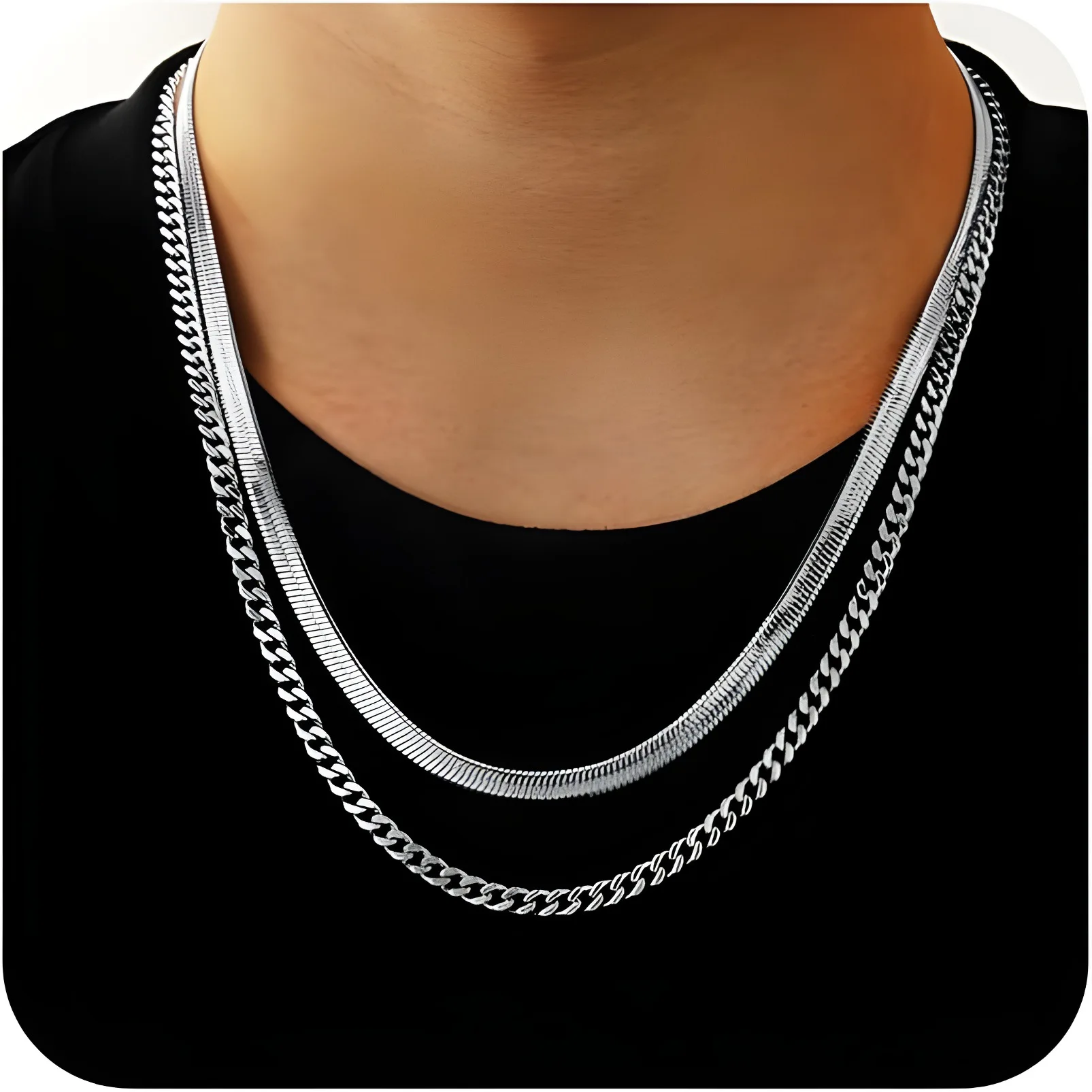 Stainless Steel Stacked Necklace Six Sided Grinding Titanium Steel Necklace Hip Hop Versatile Hot Selling Men's Necklace