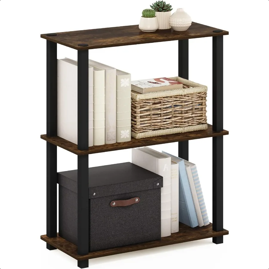 TurnSTube 3-stöckiges kompaktes Mehrzweckregal mit Vierkantrohr, bernsteinfarbenes Kiefernholzschwarz