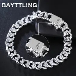 BAYTTLING 925 Sterling Silver 10MM 8 inch Cuban Chain Bracelet For Men Women Fashion Engagement Party Jewelry Bracelets