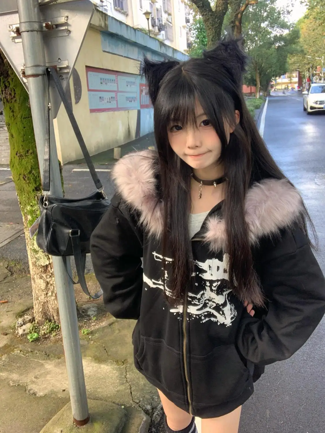 

Autumn Black Coats Outwear Design Subculture Gothic Sweatshirts Harajuku American Vintage Faxu Fur Jacket Hooded Women 2025