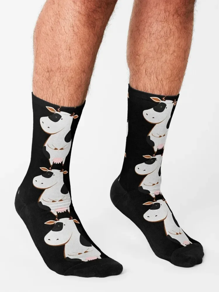 Calcetines de fútbol para hombre y mujer, medias de vaca blanca con puntos negros, regalo divertido Vintage para amantes de las vacas de Navidad