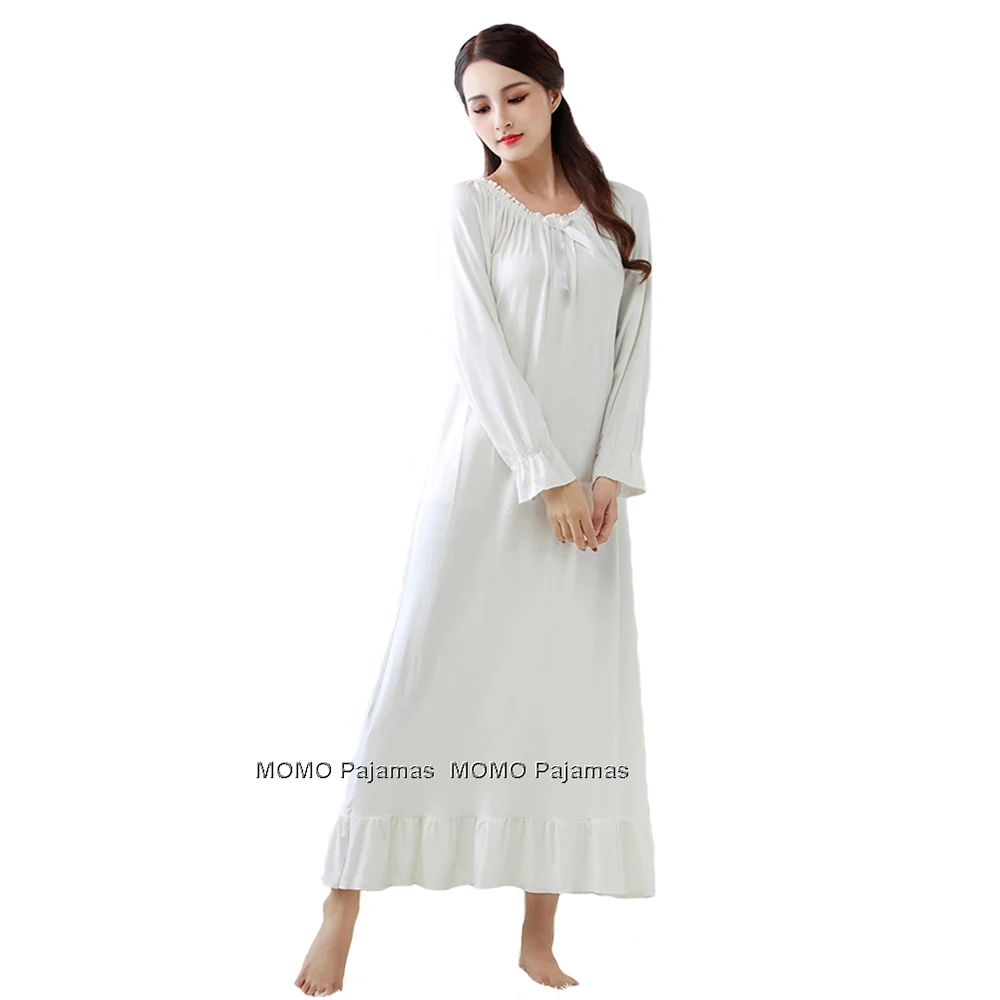 

Spring Autumn Women Long Sleeves Modal Princess Nightdress O Neck Loose Pregnant Nightshirt Sleepwear Full Length Sleepshirt