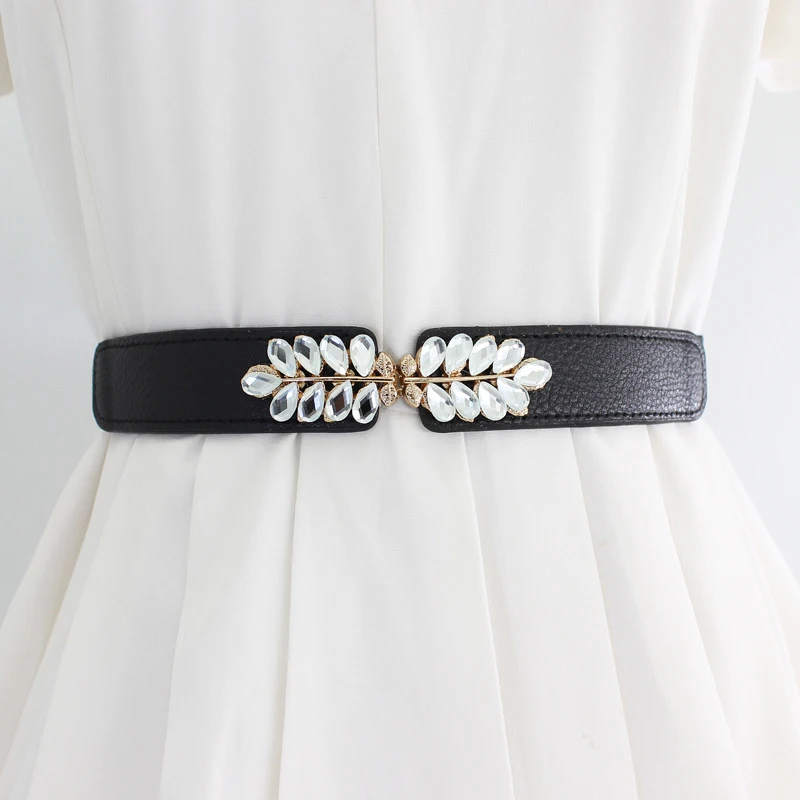 Fashion 63*2.5 cm Vintage Elastic Stretch Waistband Crystal Belt Cinch Waist Women Wide Waist Belt Cummerbunds Female Belt