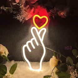 Hand Heart Gesture Neon Sign Bedroom Wall Decor Room Wedding Decoration Sign Love Led Neon Lights Lamps for Birthday Gifts