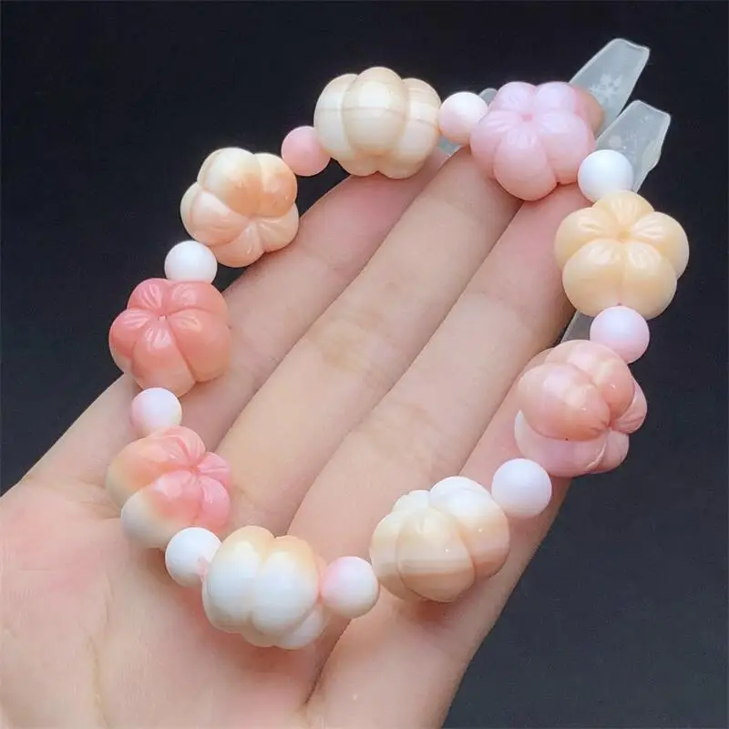 Natural Aliger Gigas Small Flower Bracelet Fashion Reiki Gemstone Round Beads Bracelets Jewelry Couple Gift 1PCS