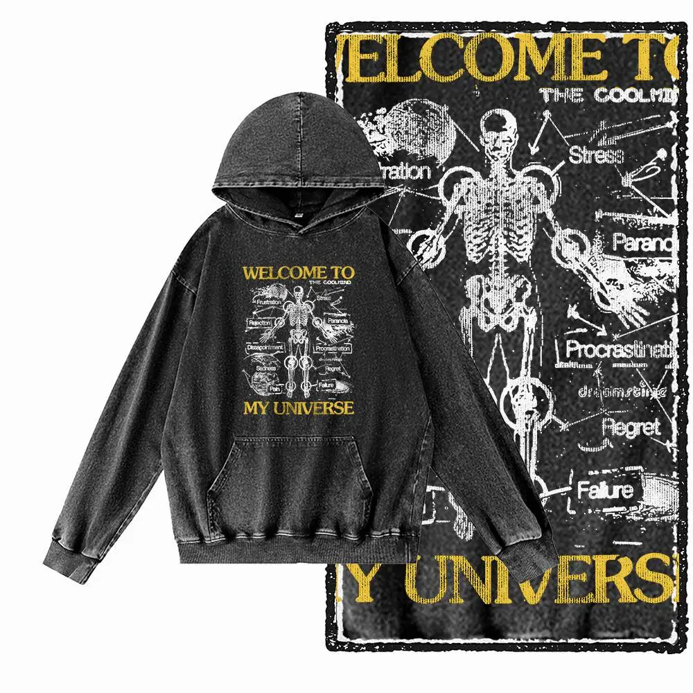 G19 Acid Washed Black Cotton Men's Cool COOLMIND  Graphic Hoodies |  Streetwear Big Size O-neck men's Hoodie