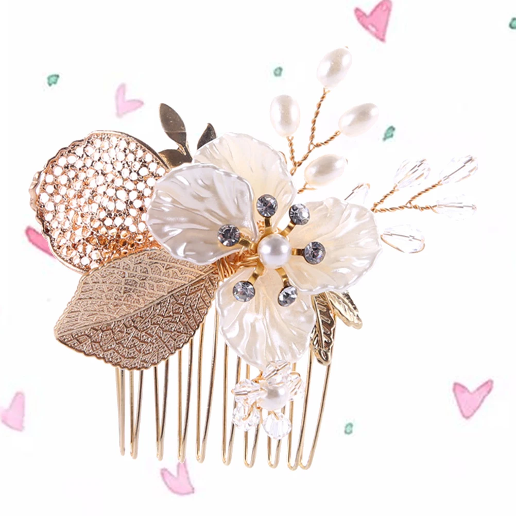 

Gold Wedding Bridal Hair Comb Rhinestone Pearl Flower Combs for Bride Headpiece Accessories Prom Party Hairpins Styling