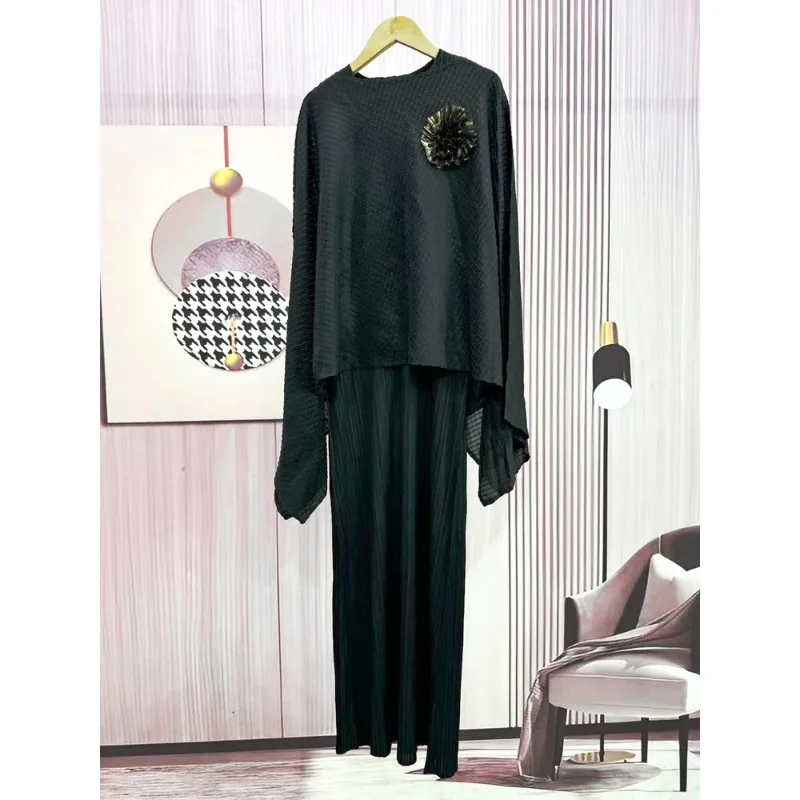 Capa plissada xale top meia saia conjunto de 2 peças miyake stretch plus size temperamento feminino deslocamento diário ocasiões de negócios