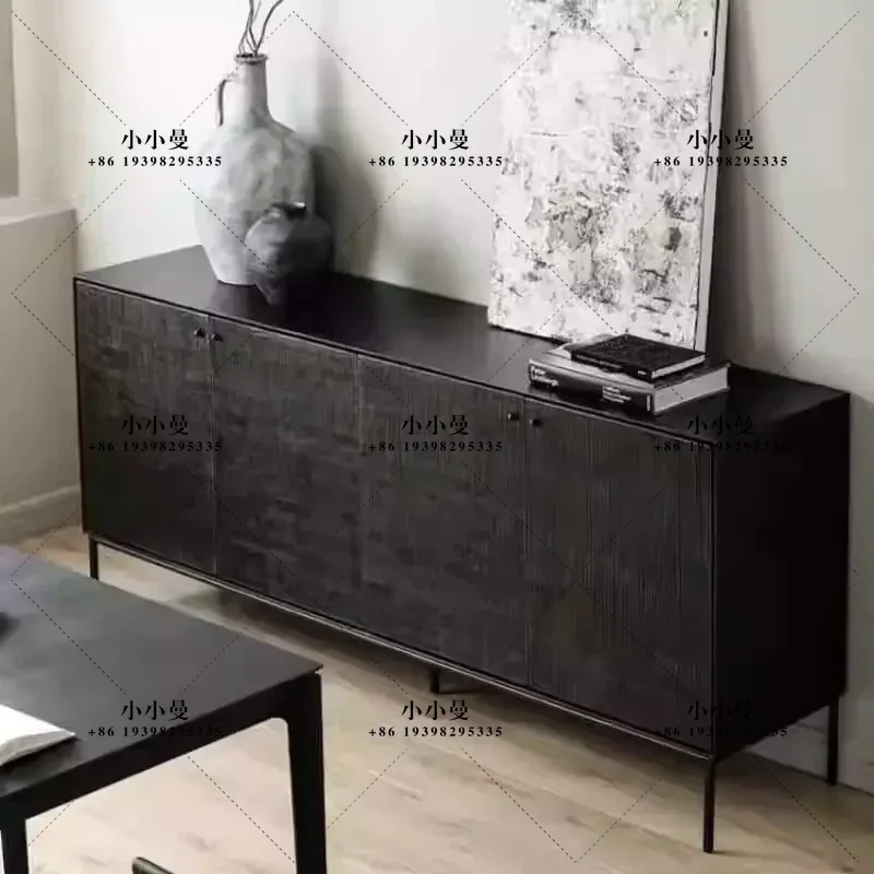 Nordic wabi-sandy wind solid wood living room simple light luxury carved high-end locker