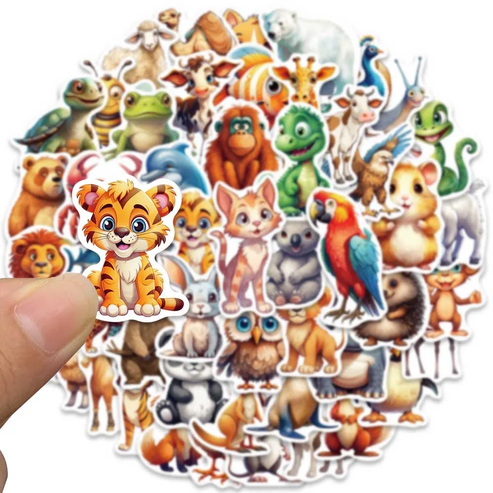 10/50PCS Cute Cartoon Zoo Wild Animals Stickers Aesthetic DIY Toy Phone Skateboard Laptop Fridge Car Decals Graffiti Sticker