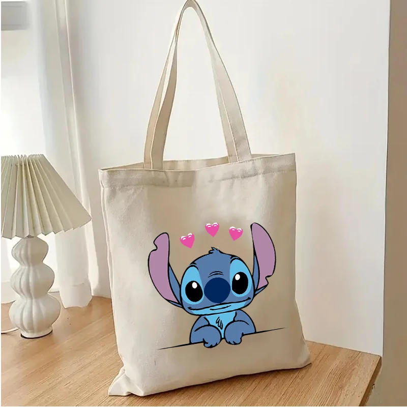 Stitch Canvas Bag Cotton Anime Cartoon Shopping Tote Pouch Light Commuter Shopping Packet Simple Fashion Women Shoulder Bag Gift