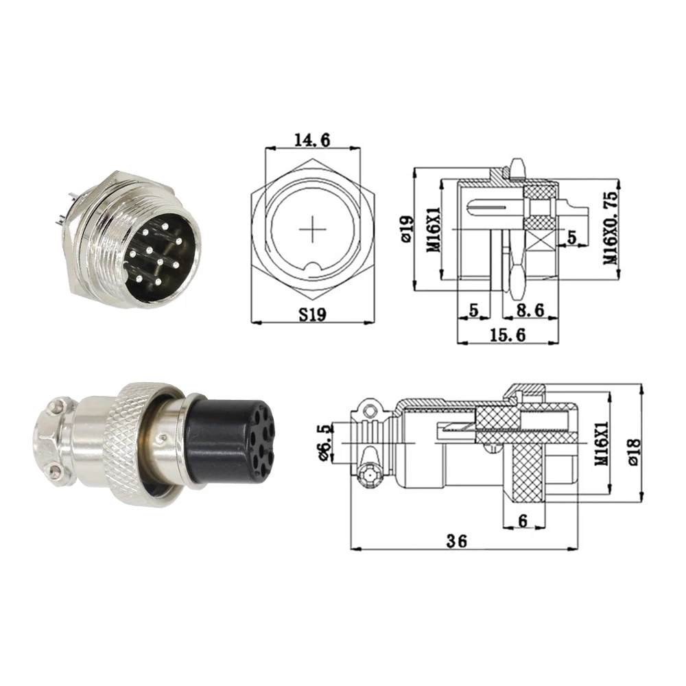 5 PIN 16mm GX16-5 Screw Aviation Connector Plug The Aviation Plug Cable Connector Regular Plug and Socket
