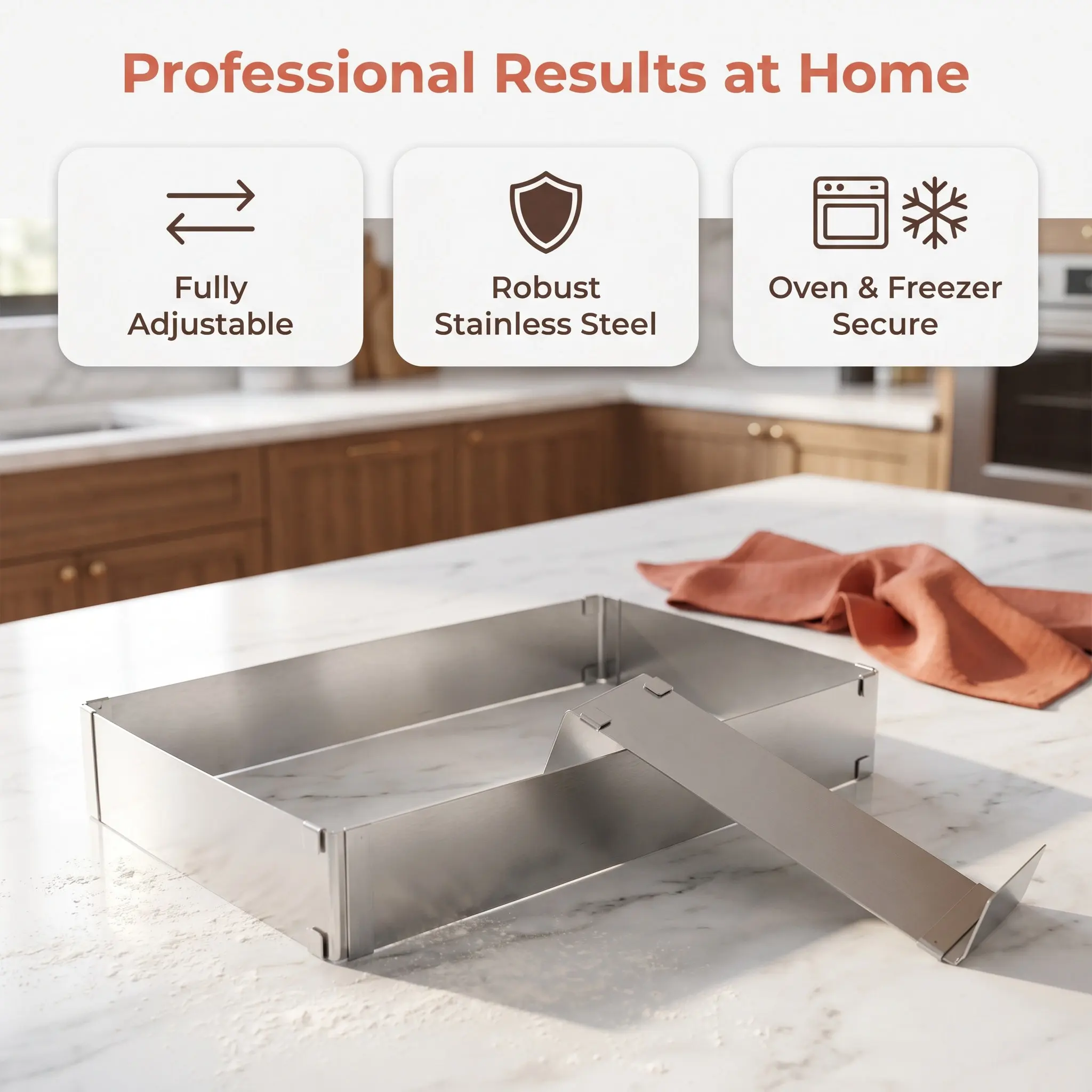 2Pcs Adjustable Rectangular Mousse Cake Mold Stainless Steel Baking Frame Expandable Size 7x10.8 to 13x20 Perfect for Tiramisu