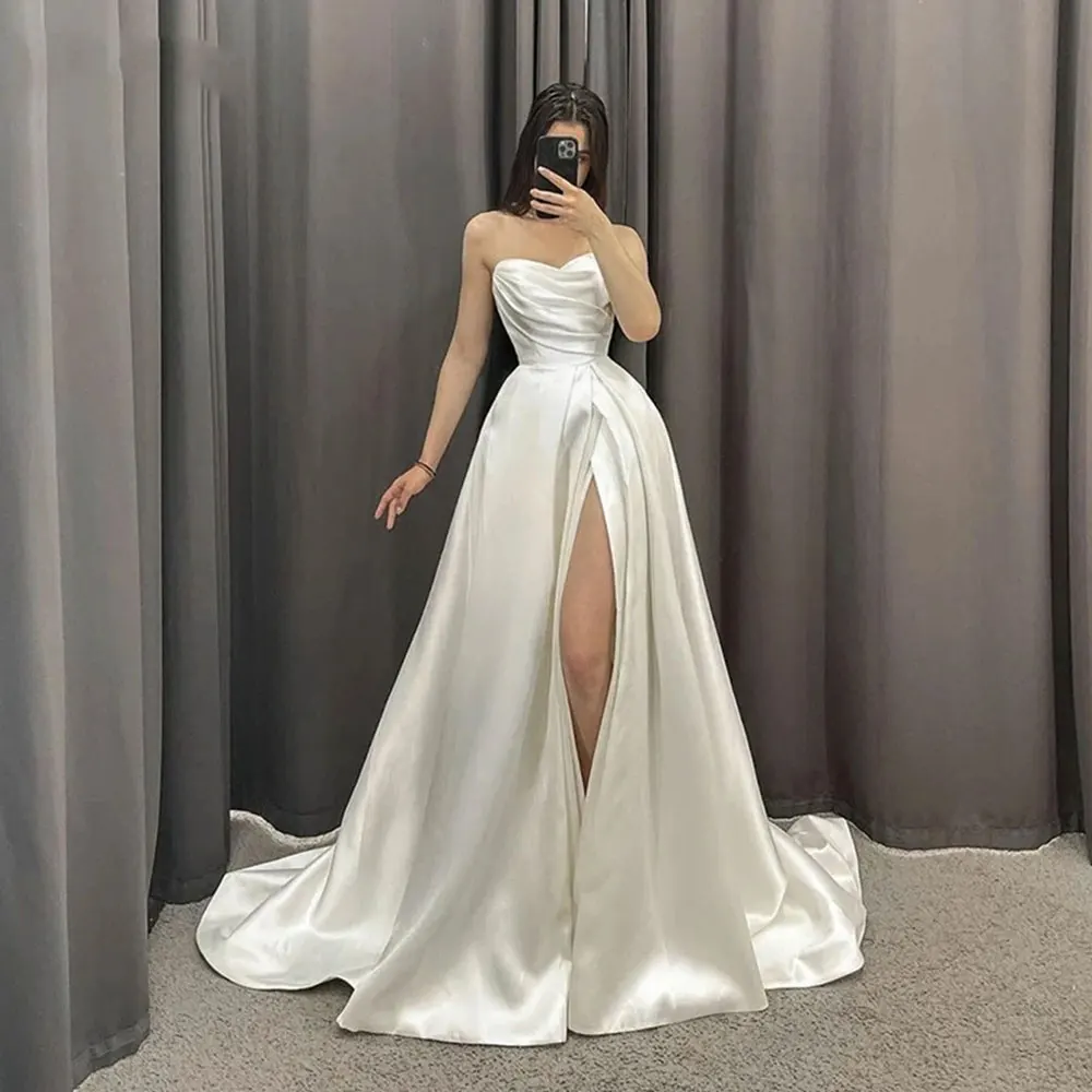 Elegante A Linha Vestidos De Casamento, Vestidos De Noiva Sem Alças, Side Split, Querida Festa De Casamento, Vestidos Sexy, 2024