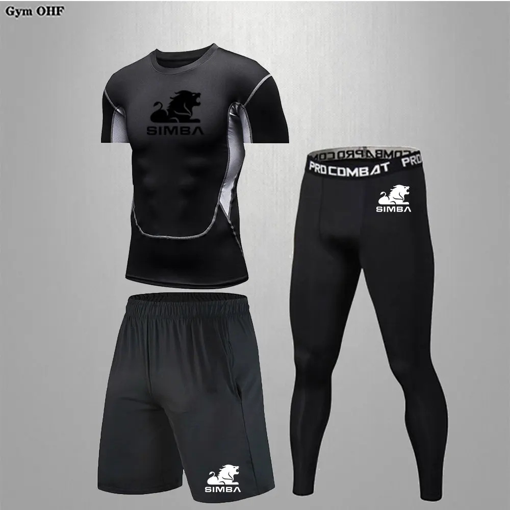 Top Men's Anime Printed T-shirt Set Three Piece Milk Silk High Elasticity Speed Drying Training Basketball Football GYM MMA New