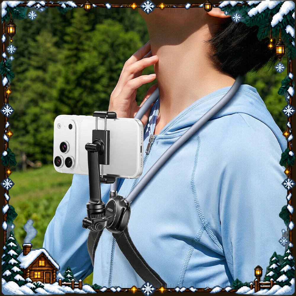 UGREEN 85706 Neck Phone Holder LP1018 360 Degree Adjustable Clamp with Shoulder Strap for Action Cameras Pocket 3 Vlogging
