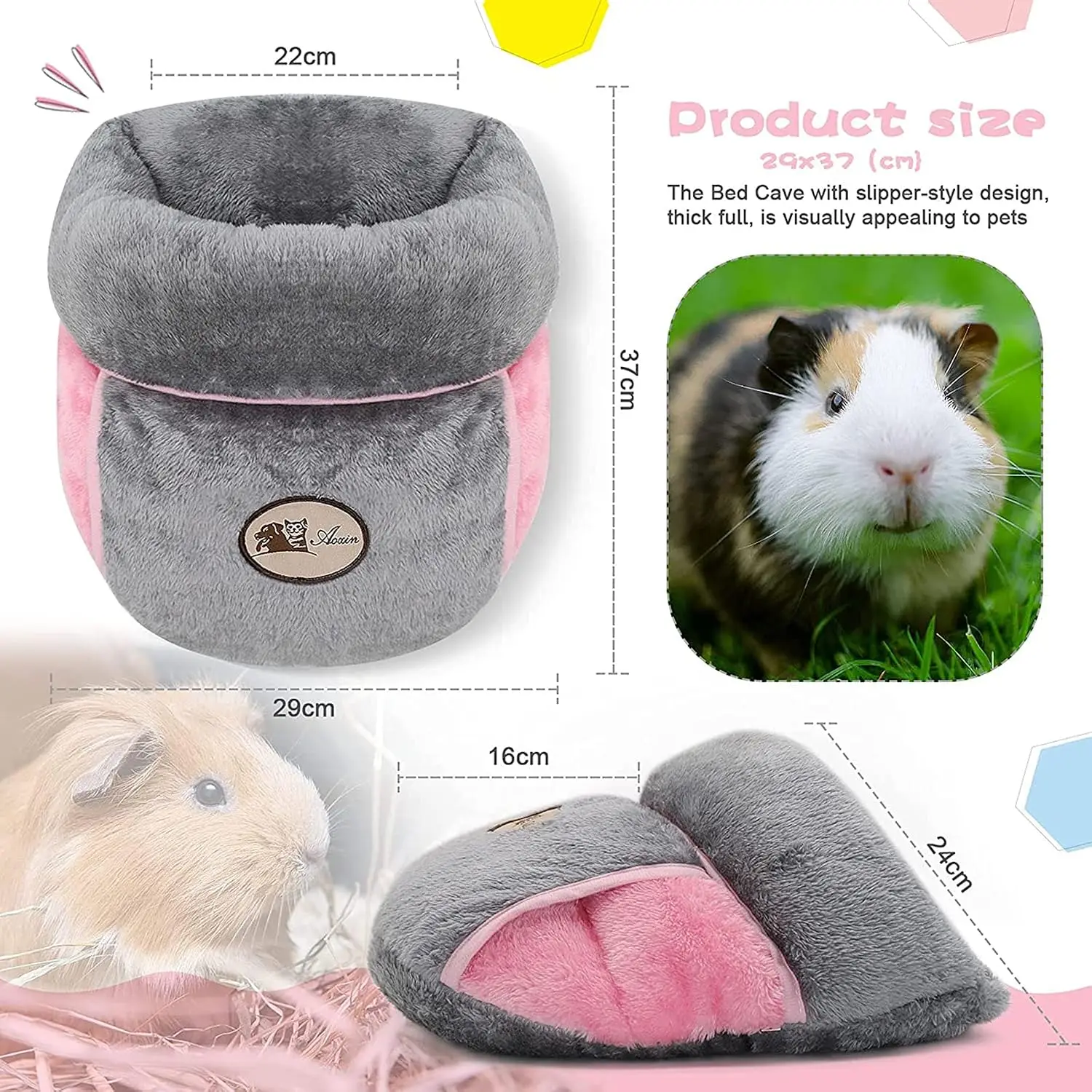 Warm Fleece Slipper Cuddle Cave Bed for Guinea Pig & Small Pet, Grey, Customized