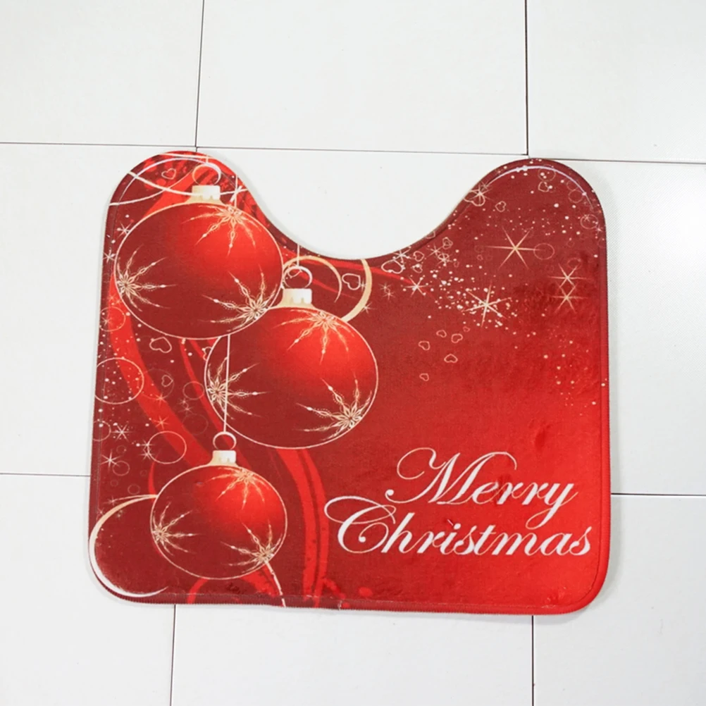 

Christmas Ball Pattern Bathroom Mat Set Red Anti-Slip Washable Floor Rug For Toilet Area High Absorption Quick Dry