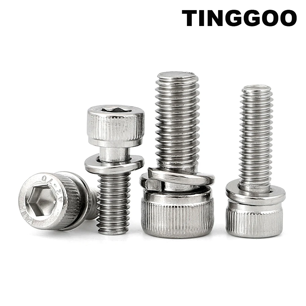 1/50pcs M2 M2.5 M3 M4 M5 M6 M8 M10 304 Stainless Steel Hexagon Hex Socket Cap Head SEM Screw Bolt With Spring Washer Combination