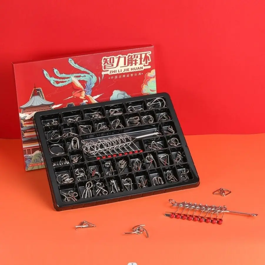Nine-link set, ontgrendel de ring, intelligentiegesp Luban-slot, decompressie voor kinderen, educatief speelgoed voor volwassenen, Kongming-slot,