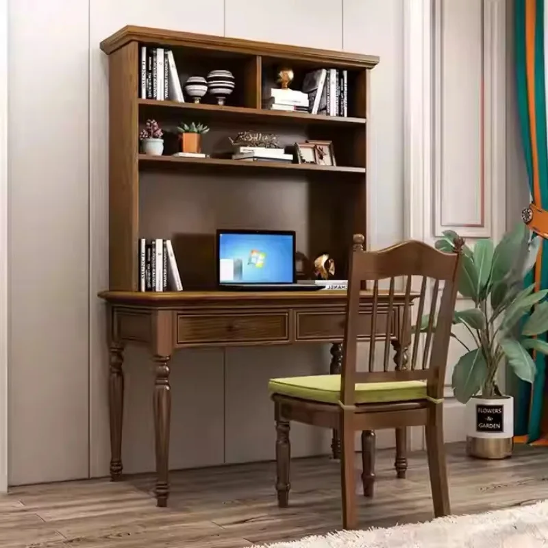 

American retro solid wood student, bookshelf combination small apartment, modern simple ash wood study table