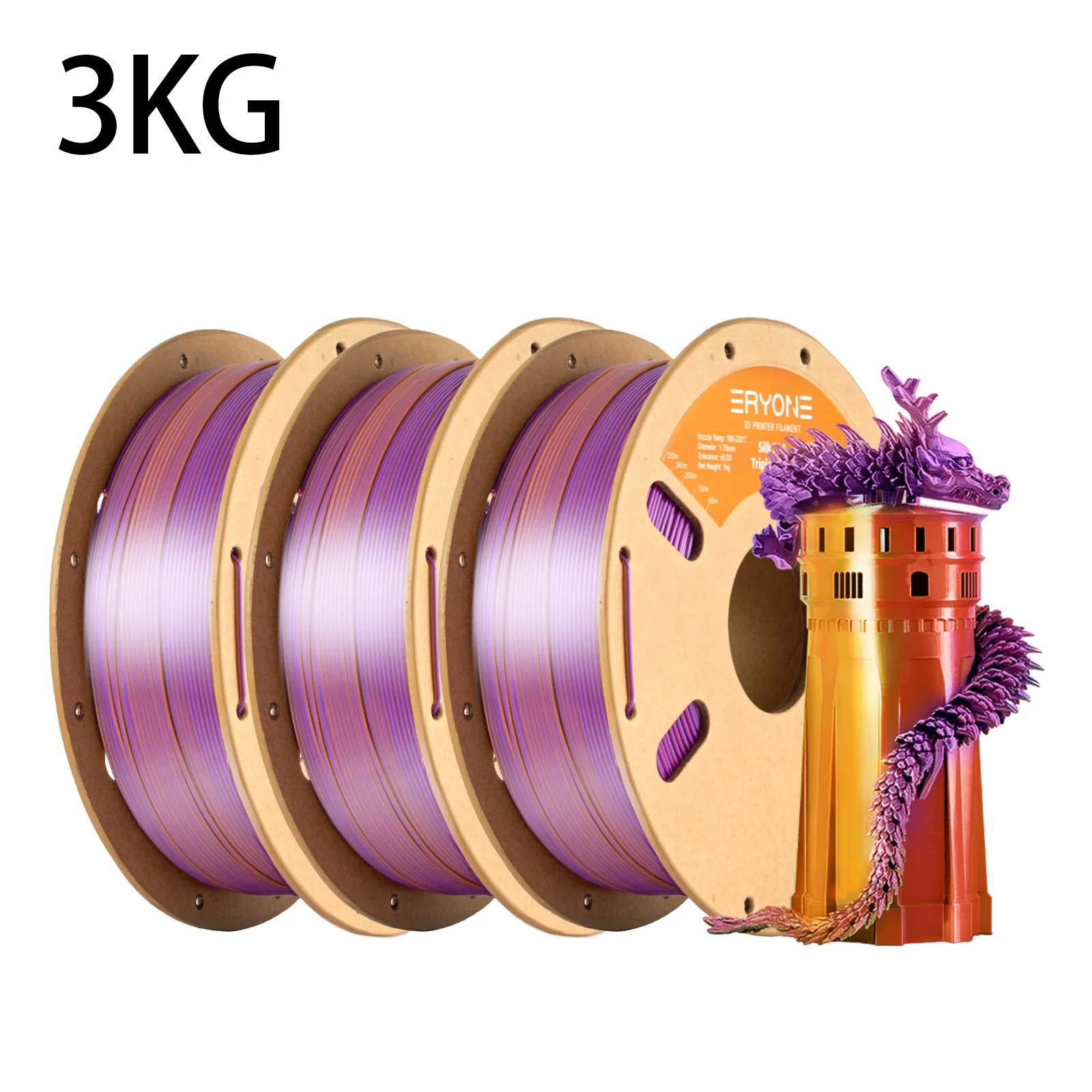 NIEUWE ERYONE 1KG/3KG/10KG Promotie Tri-Color Zijde PLA Filament Voor 3D Afdrukken 1.75mm Filament Hoge Kwaliteit Gratis Snelle Verzending