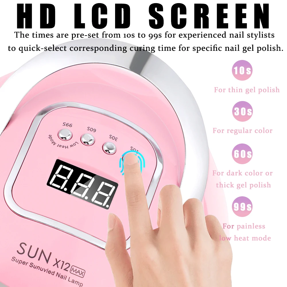 Sun X12 Max UV LED Pink Nail Lamp for Fast Drying Gel Nails Polish 66 LEDS  Nail Dryer Professional Manicure Salon Tool