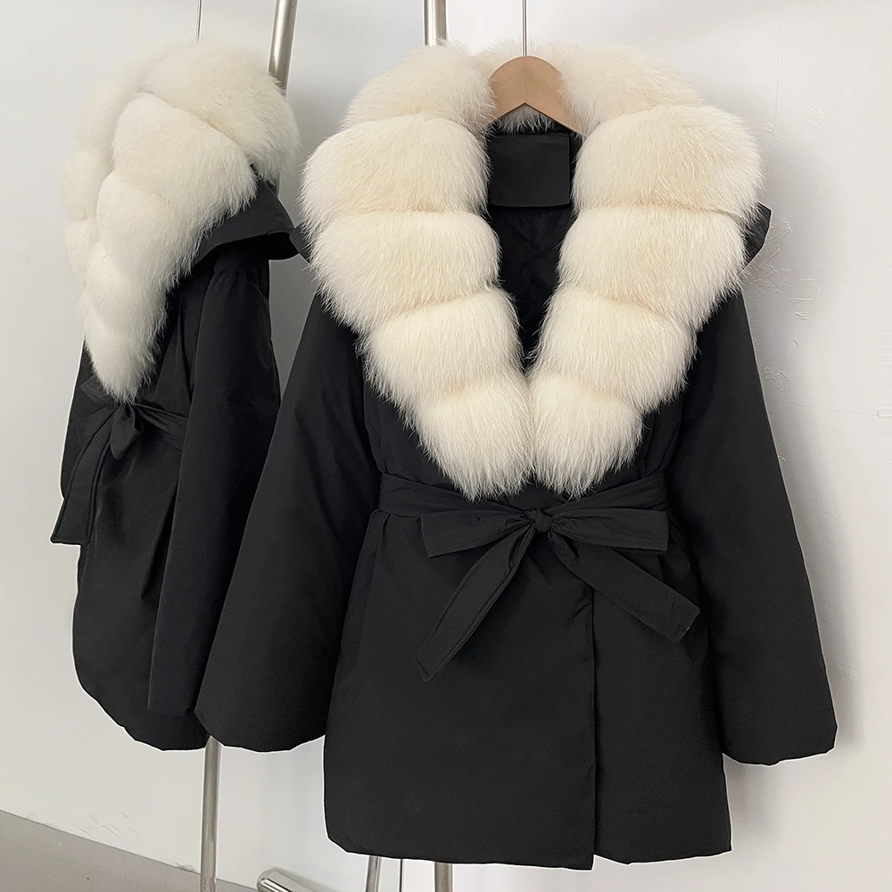 المرأة 2025 جديد الأبيض بطة أسفل معطف موضة سميكة الحرب الشتاء ملابس خارجية الطبيعية ريال فوكس الفراء طوق جديد رقيق سترة منفوخة #1