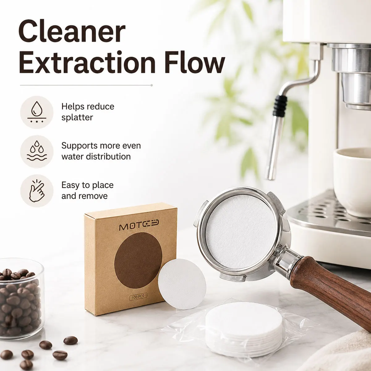 MOTREE-MOTCE Round coffee portafilter paper, espresso machine portafilter paper,  coffee filter pads 51/53/58mm universal.