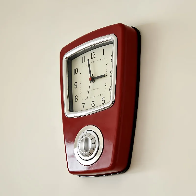 

Bauhaus retro red clock, high-end soft decoration, large white wall living room pendant