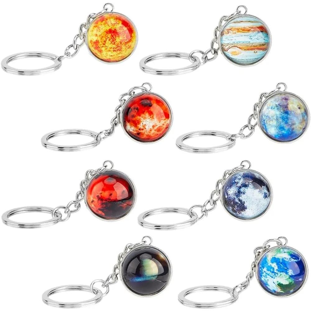 8Pcs Planet Keychain Solar System Planet Keyring Glow in The Dark Luminous Galaxy Keyring for Car Keyring Ornament making kit