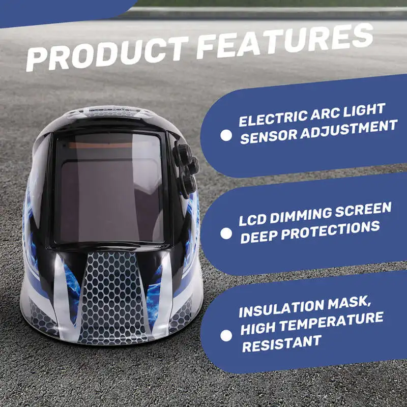 خوذة لحام مع رؤية كبيرة ، قناع لحام ، عدسة ملونة حقيقية للحام القوسي ، قطع طحن ، سواد تلقائي كهربائي