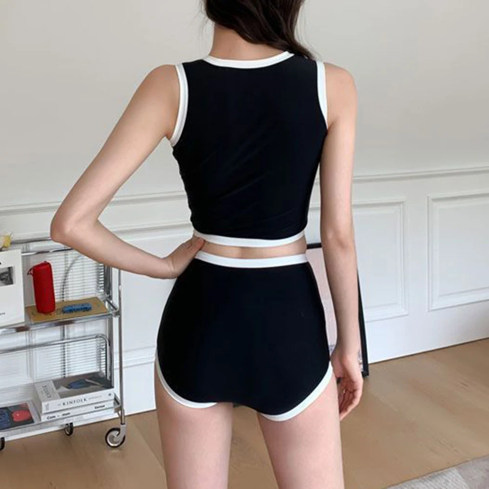 Beach Vacation Black Slim Beachwear Beach Pool Party Swimsuit Fashion Bikini Set Casual Style Elastic Swimwear