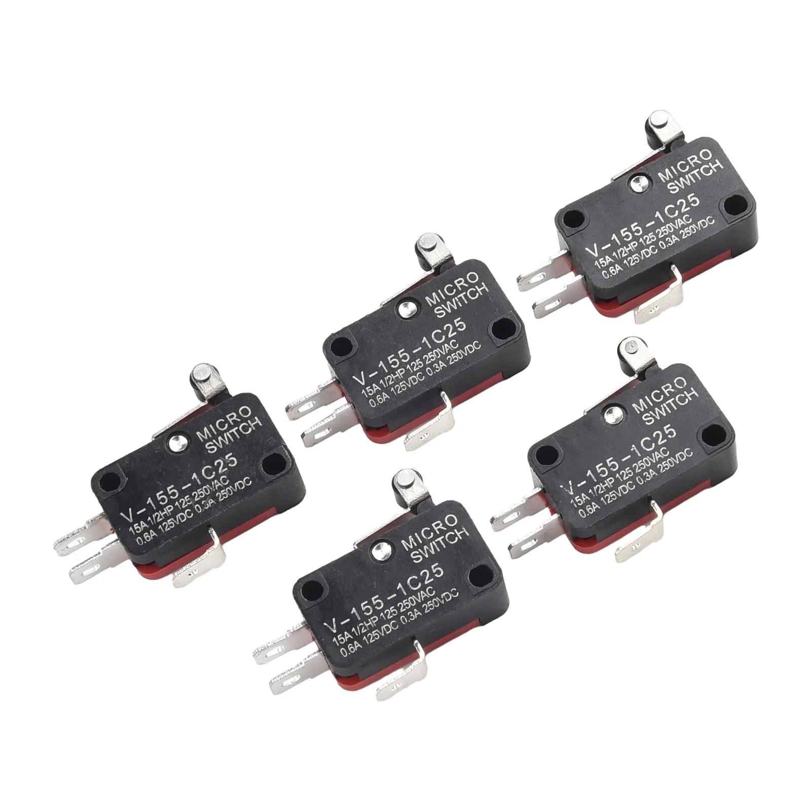 5 Piece V155 1C25 Limit Switches 1NO 1NC Configuration 15A 250V Rated for Industrial Travel Monitoring and Safety Applications