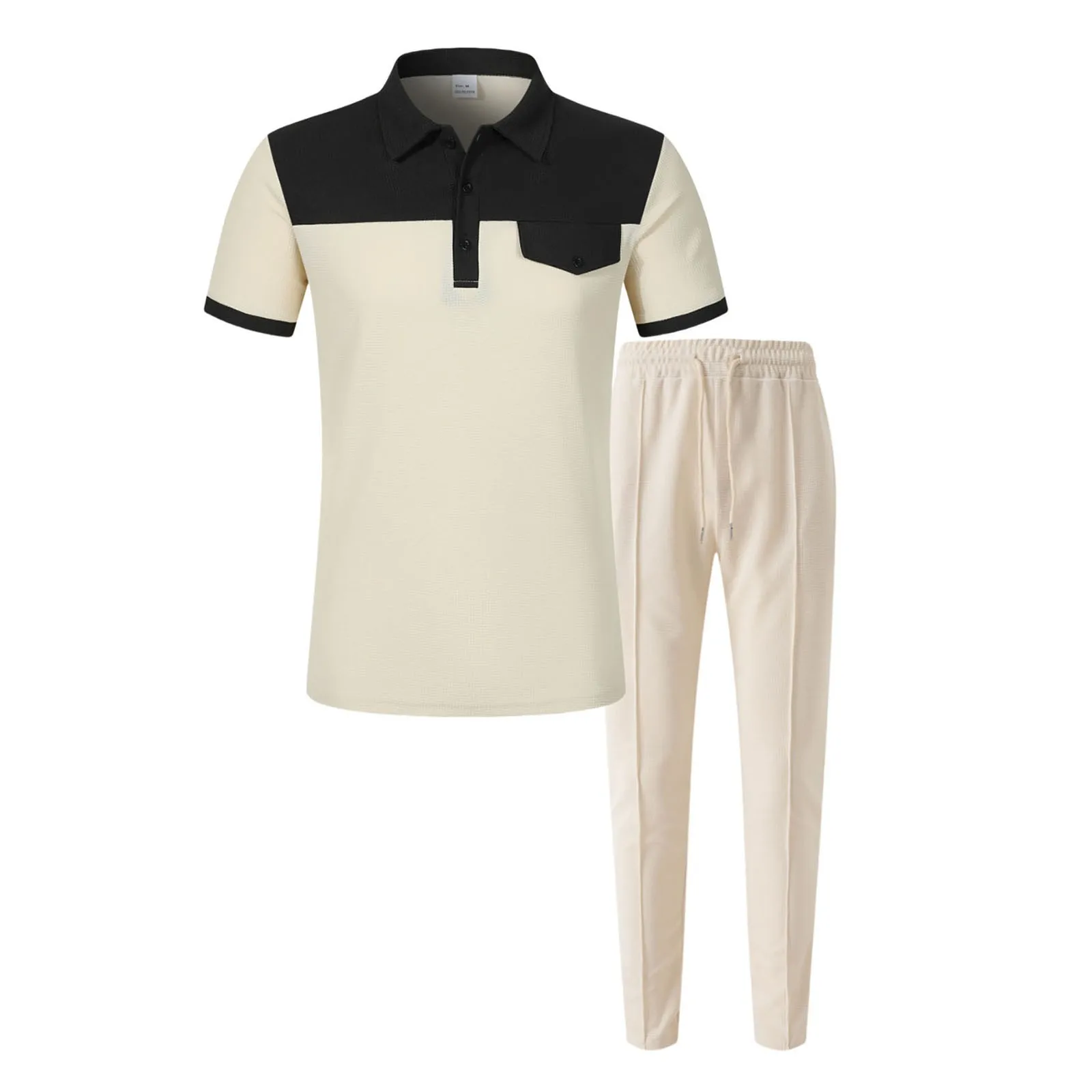 الرجال الدعاوى سليم صالح رجالي اللون وكتلة بألواح التلبيب الصدر جيب زرر قصيرة الأكمام بنطلون مجموعة رجل الرسام البدلة #5