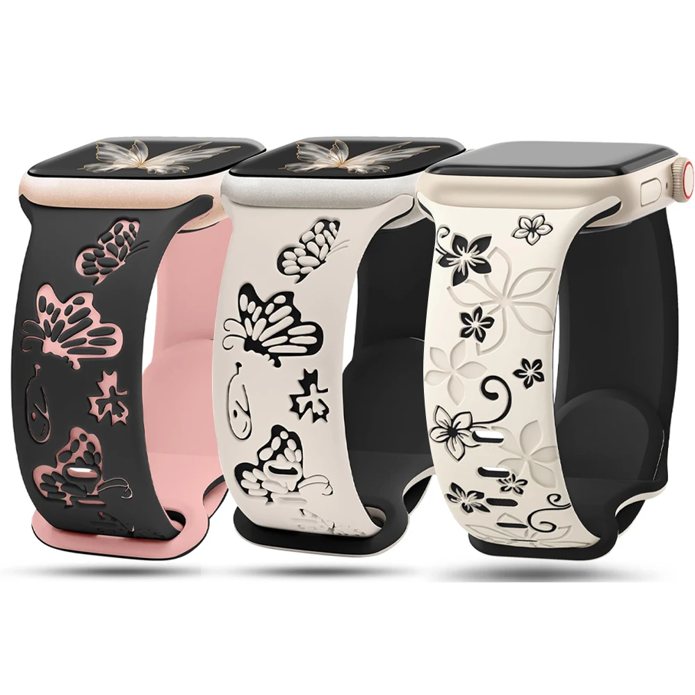 2 PACK Engraved Straps For Apple Watch Band 44mm 42mm 45mm 40 41mm 46mm 49mm correa bracelet iwatch Series SE 10 9 8 7 6 5 Ultra