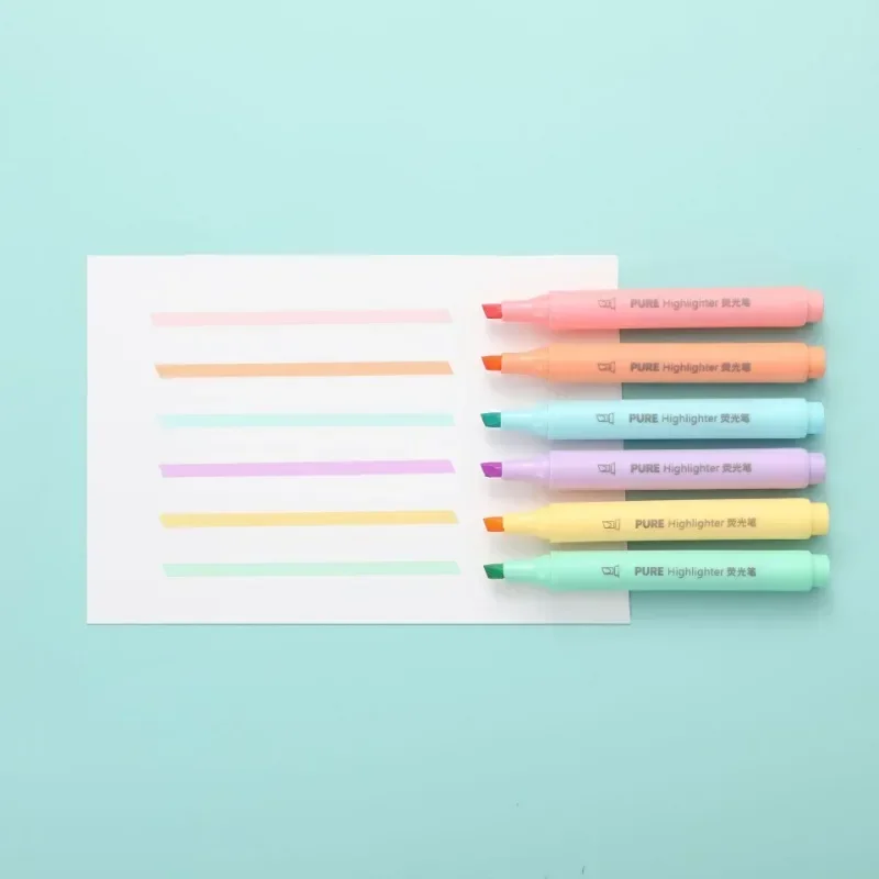 6Pcs/set Pastel Color Macaron Highlighter Pen Marker Pens Fluorescent Pen Drawing Highlighters Cute Stationery School Supplies