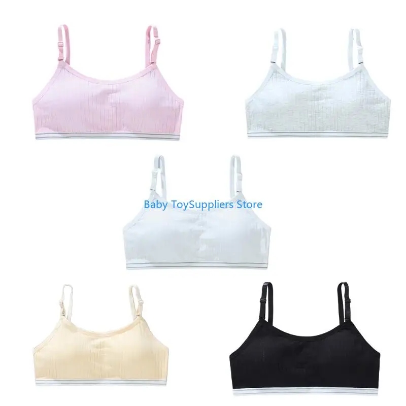 

R1WF Solid Color Girls' Bralette for Ages 6 to 12 Years Lightweight Supportive Tops for Everyday Wear or Sports Activity