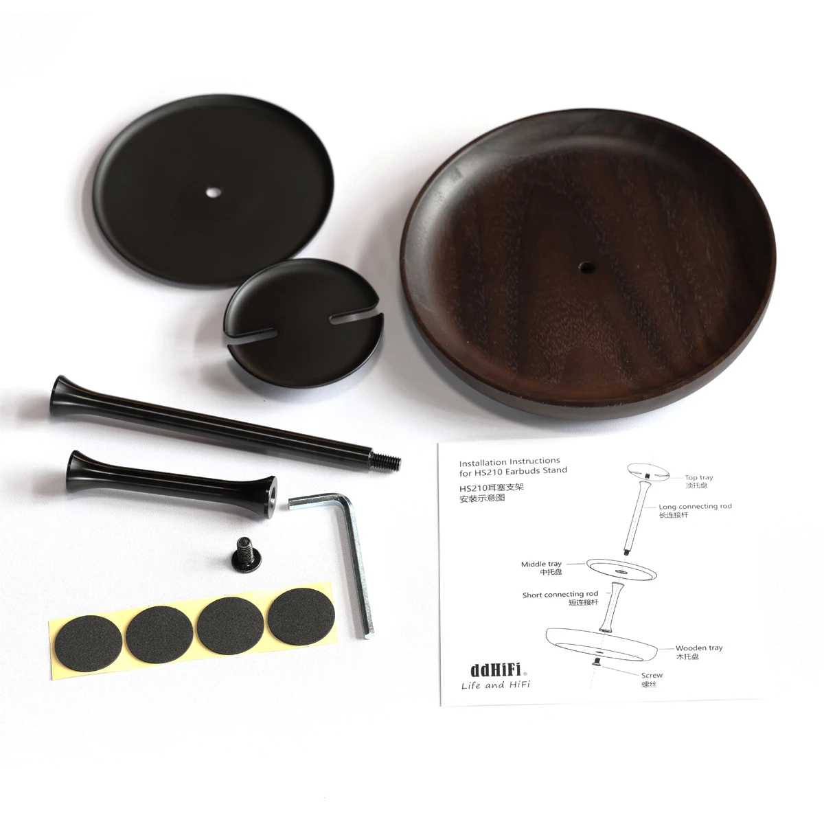 DD ddHiFi حامل سماعات أذن ، HS210 ، بتصميم فريد ، مصنوع من قاعدة خشبية وصينية من سبائك الألومنيوم بأكسيد ، لون داكن وخفيف