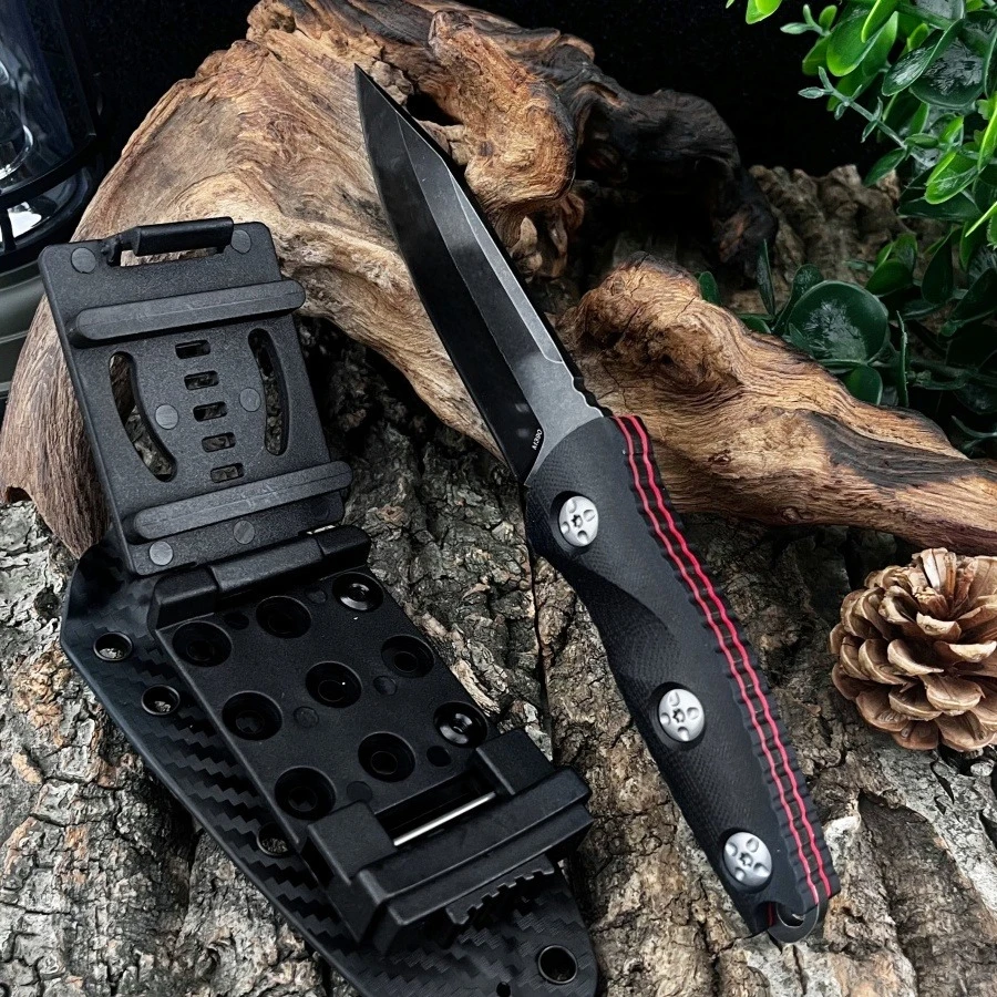 113 سكين مستقيم صغير من الفولاذ المقاوم للصدأ باللون الأسود - مقبض 7Cr13Mov Blade G10 مناسب للبقاء في الهواء الطلق وقطع الحبال #6