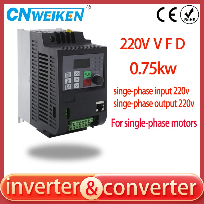 

220V 2.2KW 1.5KW 0.75KW 1PH VFD single input and single output Variable Frequency Drive Speed controller For Single Phase Motor