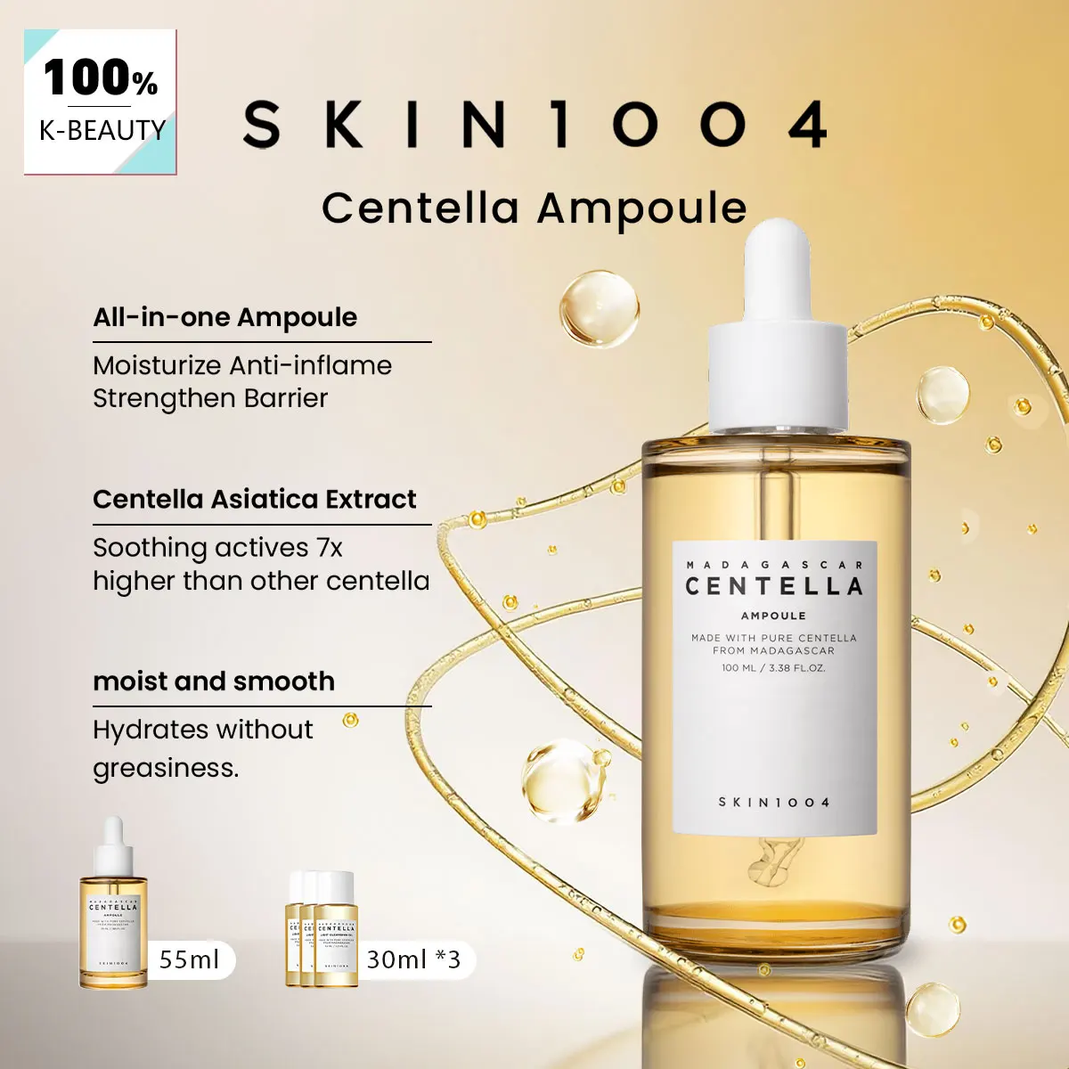 SKIN1004 Madagascar Centella Ampoule,Fast-Absorbing&Non-Sticky,Visibly Calms,Supports Skin’s Feel,Korean Skincare,Korean Makeup