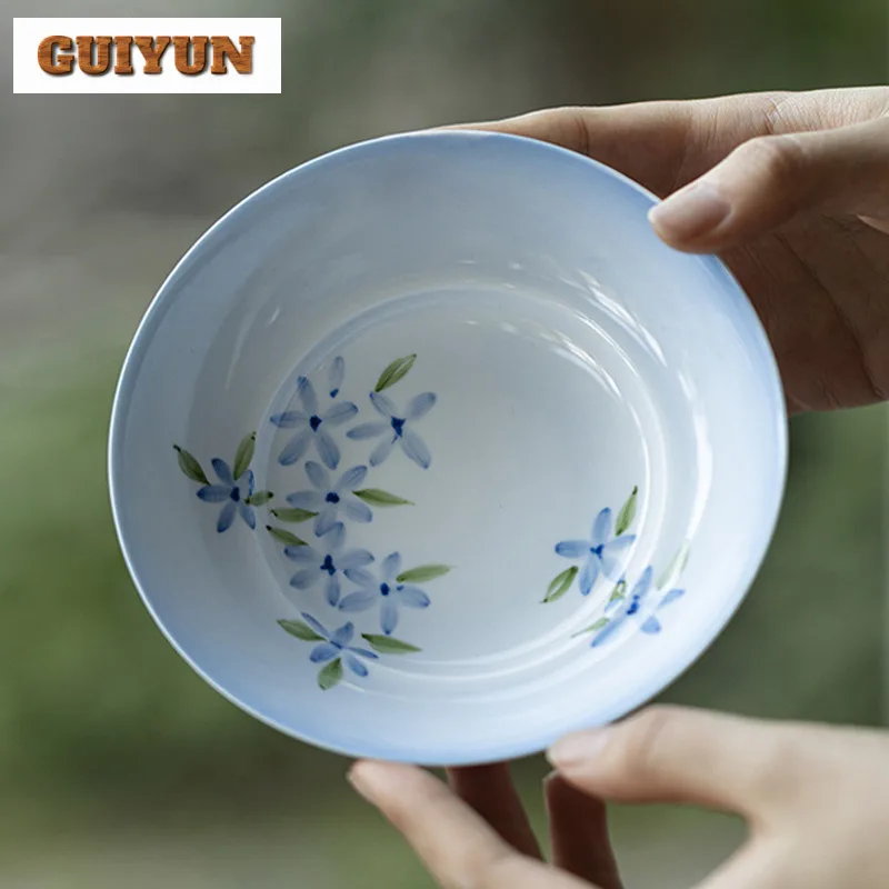 

Hand-painted Gradient Blue White Porcelain Pot Bearing Holder Traditional Dry Brew Table Tea Tray Tea Items Fruit Snack Plate