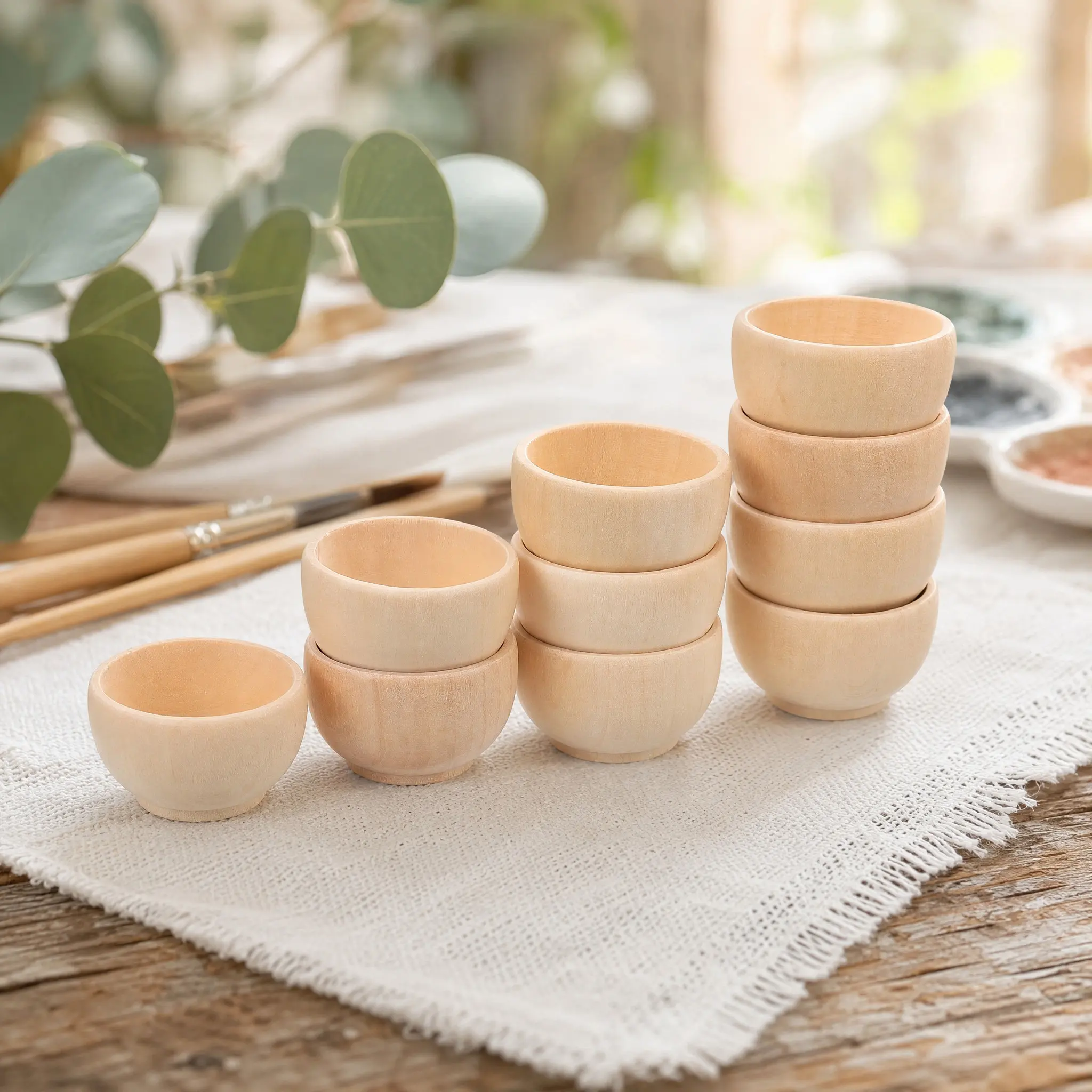 10Pcs Mini Unpainted Wooden Bowls Smooth Blank Surface DIY Craft Supplies for Home Decor Room Camp Decoration Wood Craft