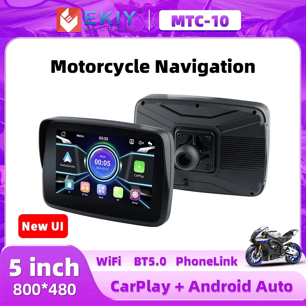 EKIY MTC-10 Moto Navigation Sans Fil CarPlay 5 pouces Écran D'affichage Portable Moto Sans Fil Android Auto Moniteur