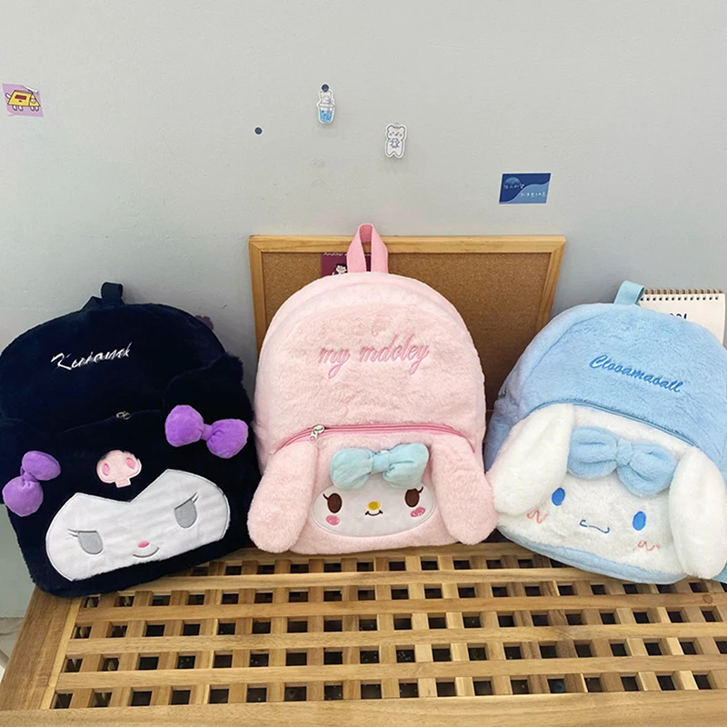 Sanrio Pluche Rugzak Vrouwen Kawaii Hello Kitty Kuromi Mymelody Cinnamoroll Grote Capaciteit Schooltas Cartoon Schattig Meisje Reistas