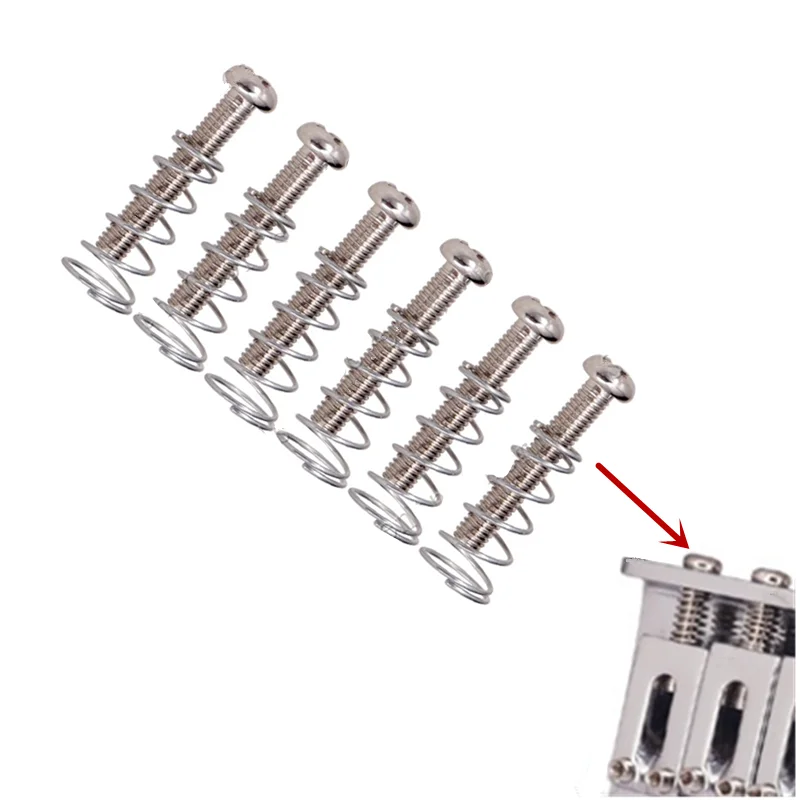 

6 Pcs Chrome Electric Guitar Bass Bridge String Saddles Screws And Springs For Single Tremolo Bridge Guitar Accessories M3*20mm