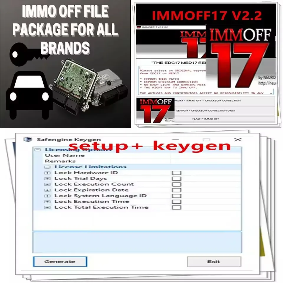 IMMOFF17 Software mit Keygen, unbegrenzte Installation, EDC17 Immo Off ECU-Programm, NEUROTUNING Immoff 17 und Installations-Videoguide