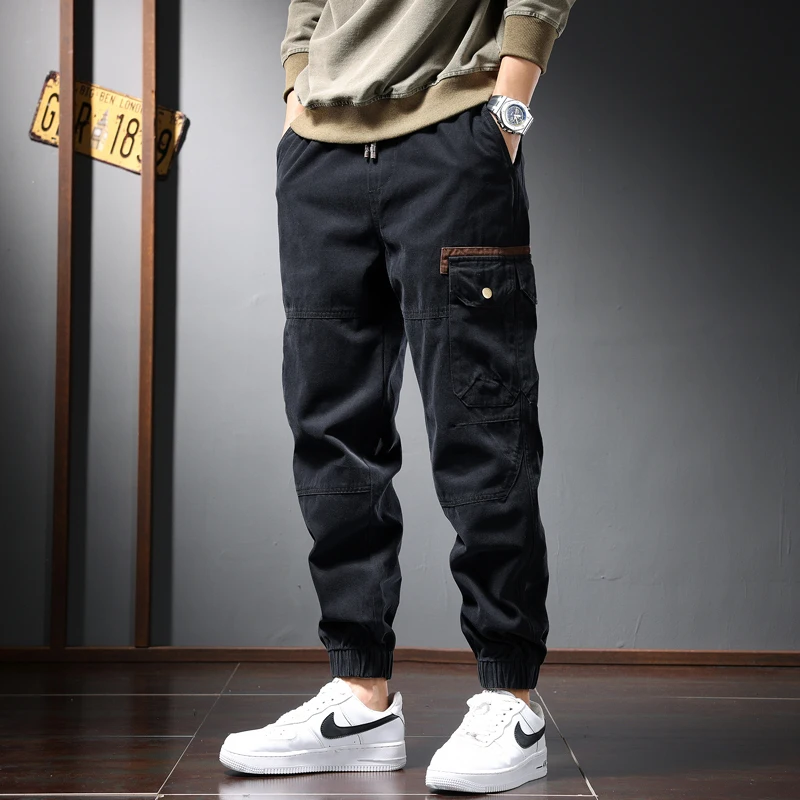 Tactical Black Baggy Cargo Pants Men Casual Pencil Pants Autumn Fashion Hip Hop Cotton Multiple Pockets Elastic Waist Trousers